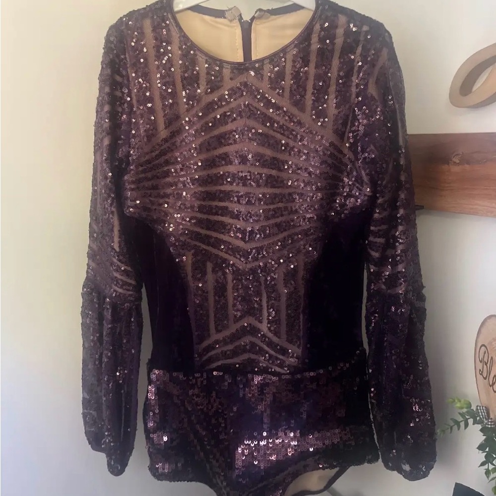 Purple Sequin Long Sleeve Dance Costume